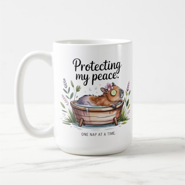 Funny Capybara Self Care Mug - Nap Time Coffee Cup (Left)