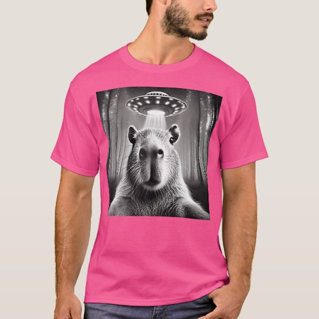 Funny Capybara Selfie Ufos Alien T-Shirt (Front)