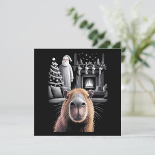 Funny Capybara Selfie with Santa Capy Xmas Holiday Card