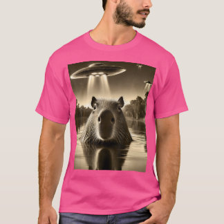 Funny Capybara Selfie With Ufos Weird Boys Men T-Shirt