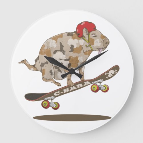 Funny capybara skateboard ollie large clock