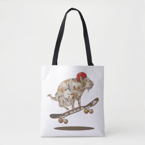Funny capybara skateboard ollie tote bag