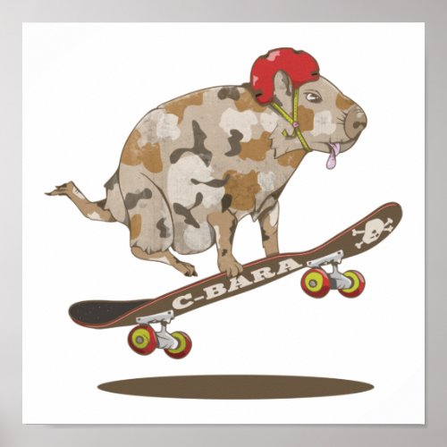 Funny Capybara Skateboarding Poster