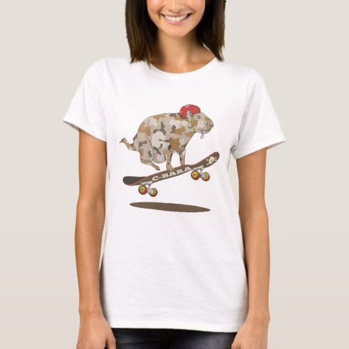 Funny Capybara Skateboarding T_Shirt