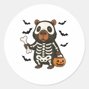 Funny Capybara Skeleton Pumpkin Halloween Costume Classic Round Sticker
