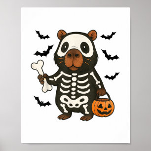 Funny Capybara Skeleton Pumpkin Halloween Costume Poster