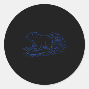 Funny capybara surfing big wave ocean vibes  classic round sticker