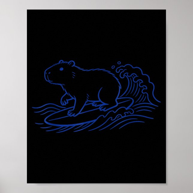 Funny capybara surfing big wave ocean vibes  poster (Front)