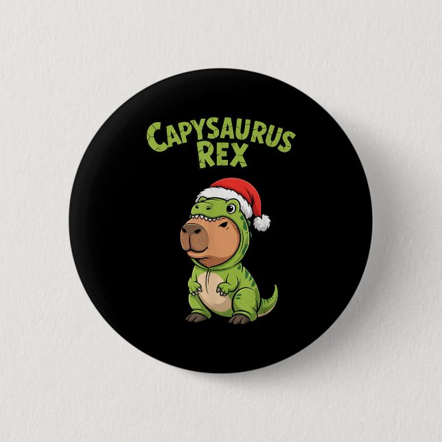 Funny Capybara T-rex Costume Christmas Kids Boys  Button (Front)