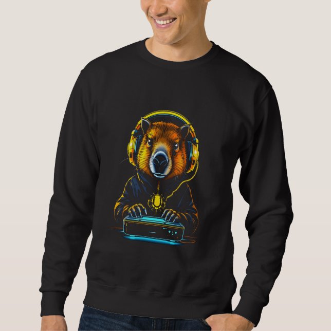 Funny Capybara Tee Gamepad Headphones Video Games  (Front)