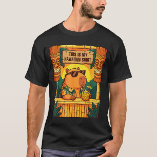 Funny Capybara Tiki Bar Hawaiian Aloha Tropical T-Shirt