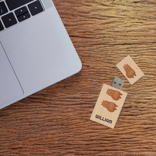 Funny Capybara Triple Personalized Wood Flash Drive