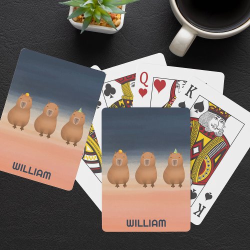 Funny Capybara Triplet Personalized Poker Cards