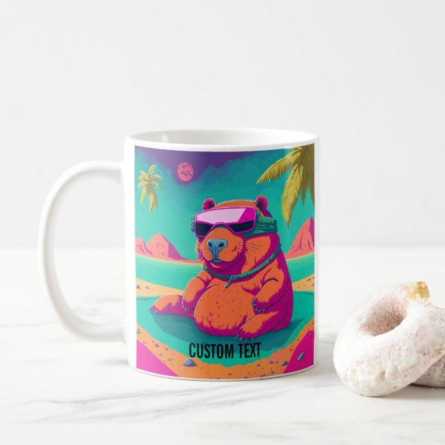 Funny Capybara Tropical Beach Personalized Coffee Mug (With Donut)