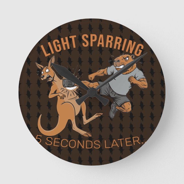 Funny Capybara vs Kangaroo Light Sparring MMA Meme Round Clock (Front)