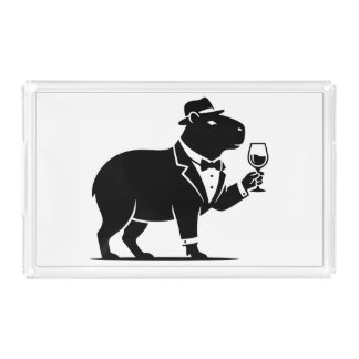 Funny Capybara Wineglass Minimalist Modern Acrylic Tray