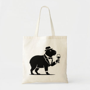 Funny Capybara Wineglass Minimalist Modern Tote Bag