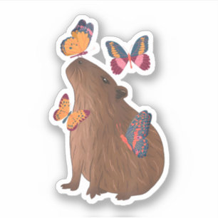 Funny Capybara with Butterfly – Cute Rodent Animal Sticker