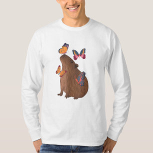 Funny Capybara with Butterfly – Cute Rodent Animal T-Shirt