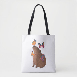 Funny Capybara with Butterfly – Cute Rodent Animal Tote Bag