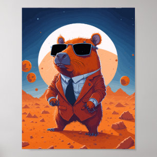 Funny Capybara With Suit On Mars Modern Poster