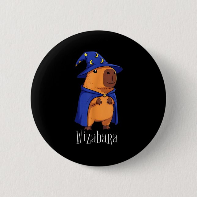 Funny Capybara Wizard Costume Wizabara Graphic Kid Button (Front)