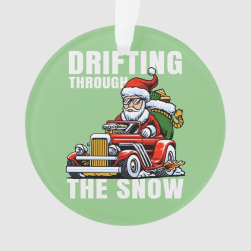 Funny Car Driving Santa as Drifting Through The Ornament