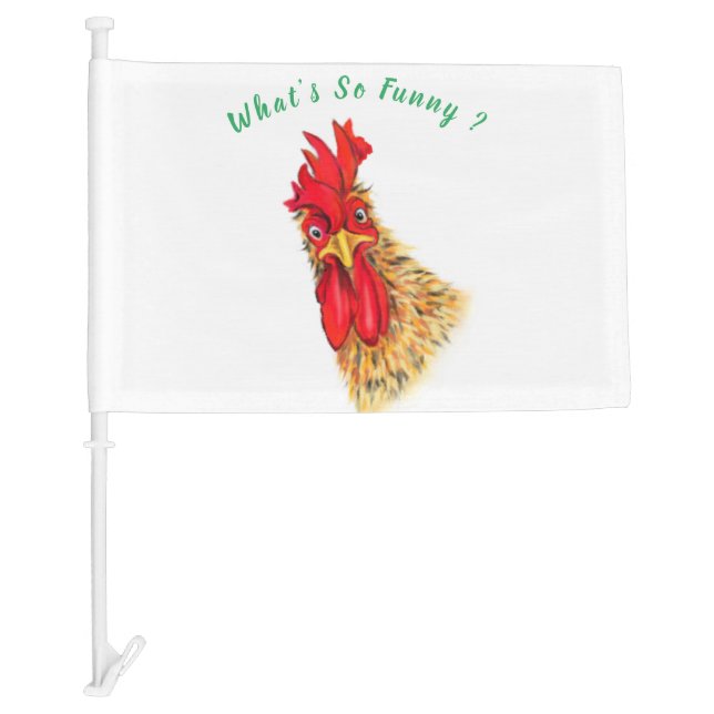Funny Car Flag Surprised Rooster - Custom Text (Front)