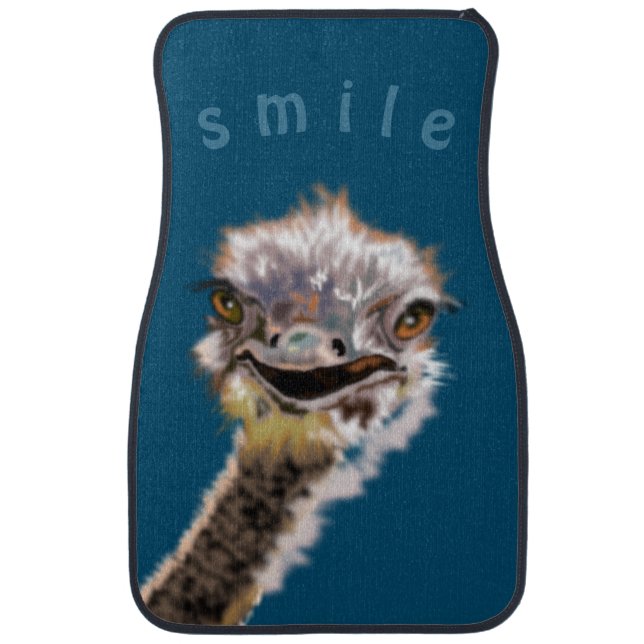 Funny Car Floor Mat Happy Ostrich - Smile (Front)