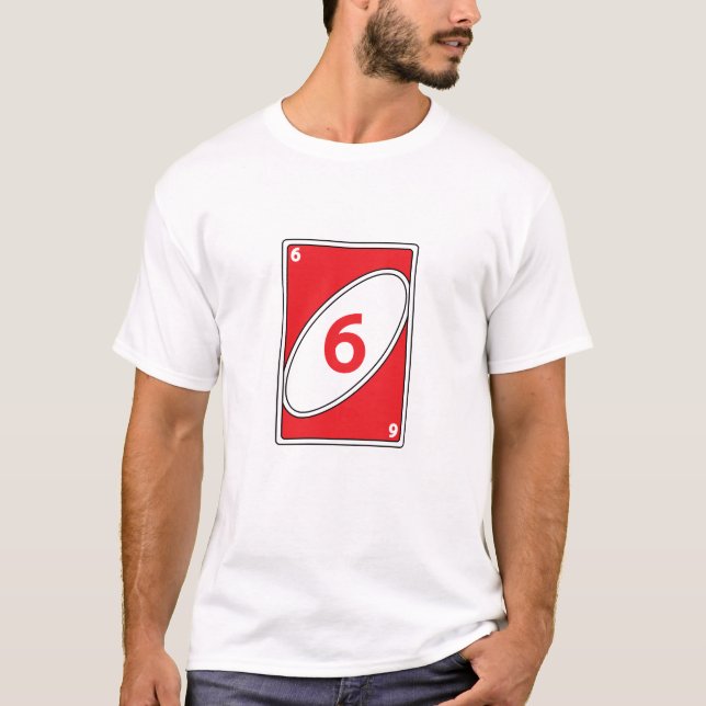 Funny Card Game T-Shirt | Red Number 6 Card (Front)