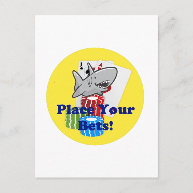 Funny Card Shark Gambling Cartoon with Poker Chips (Front)