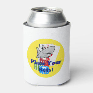 Funny Card Shark Gambling Cartoon with Poker Chips Can Cooler