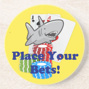 Funny Card Shark Gambling Cartoon with Poker Chips Coaster