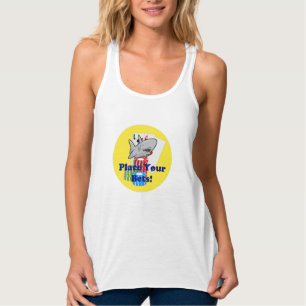 Funny Card Shark Gambling Cartoon with Poker Chips Tank Top