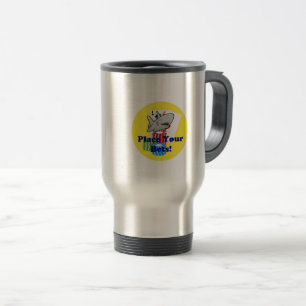 Funny Card Shark Gambling Cartoon with Poker Chips Travel Mug