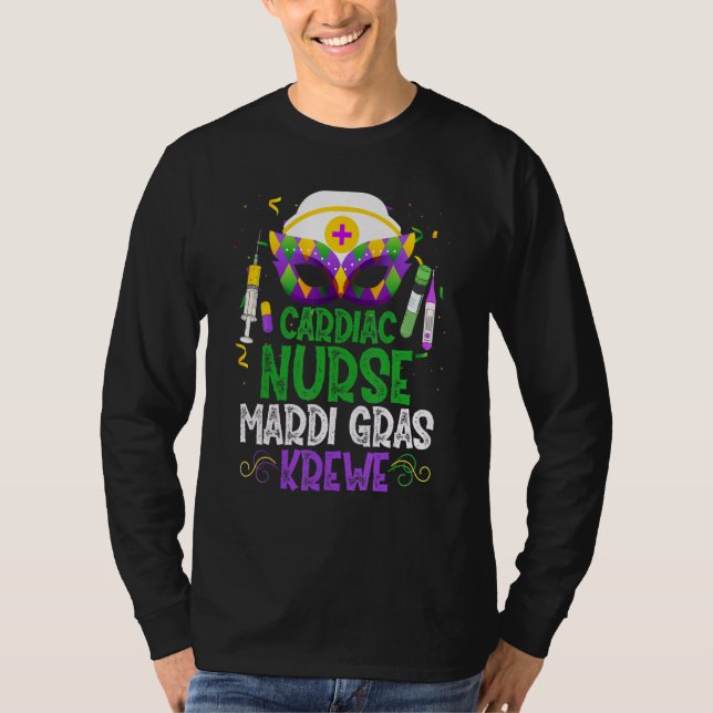 Funny Cardiac Nurse Krewe Mask Mardi Gras Carnival T-Shirt (Front)
