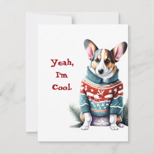 Funny Cardigan Welsh Corgi in Christmas Sweater Holiday Card