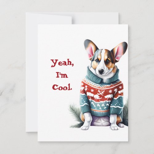 Funny Cardigan Welsh Corgi in Christmas Sweater Holiday Card