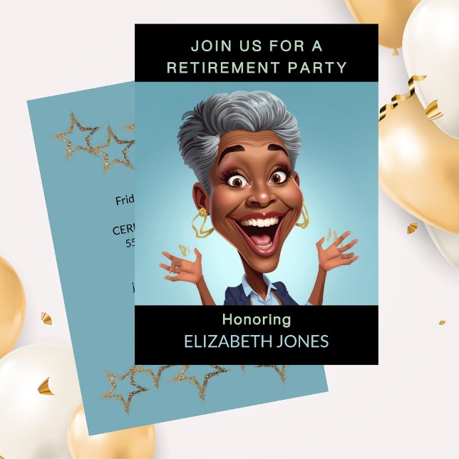 Funny Caricature Retirement Party  Invitation (Funny Retirement Party Caricature Lady Invitation)