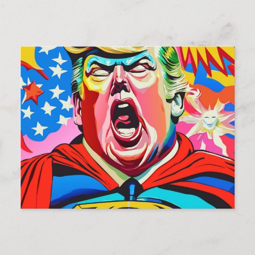 Funny Caricature Superhero Donald Trump Portrait Postcard