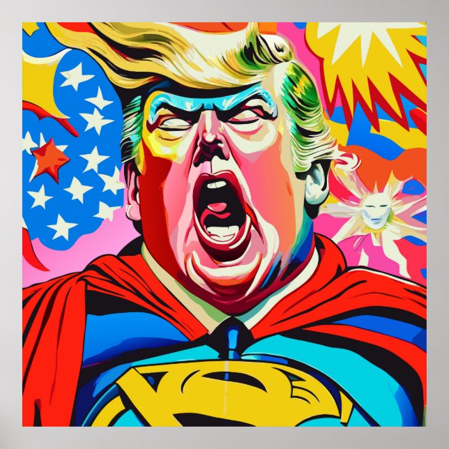 Funny Caricature Superhero Donald Trump Portrait Poster (Front)