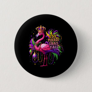 Funny Carnival Party Gift Idea Flamingo Mardi Gras Button