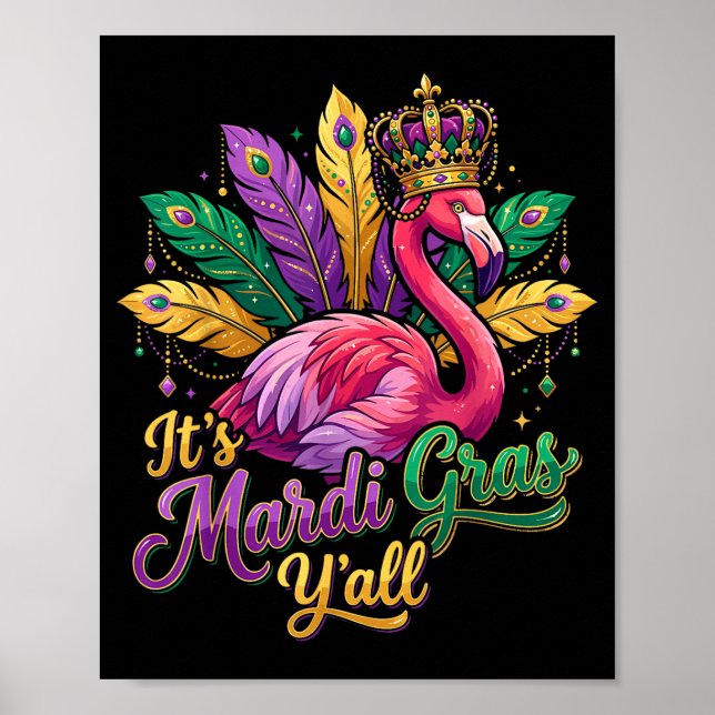 Funny Carnival Party Gift Idea Flamingo Mardi Gras Poster (Front)
