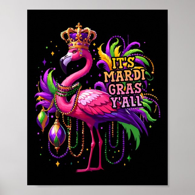 Funny Carnival Party Gift Idea Flamingo Mardi Gras Poster (Front)