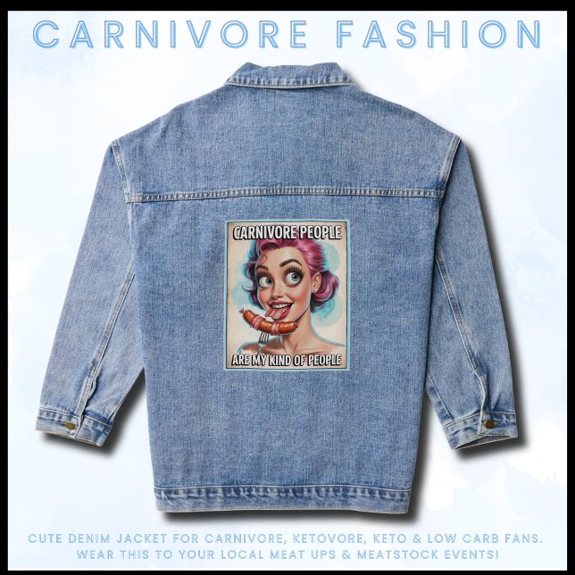 Funny Carnivore Gift for Women Bacon Sausage Grill Denim Jacket (Cute Denim For Carnivore, Ketovore, Keto & Low Carb Fans. Wear to Local Meat Ups & Meatstock Events!)