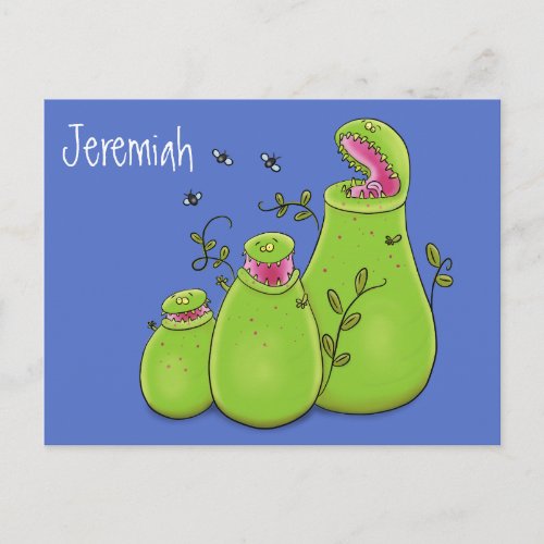 Funny carnivorous pitcher plants cartoon postcard