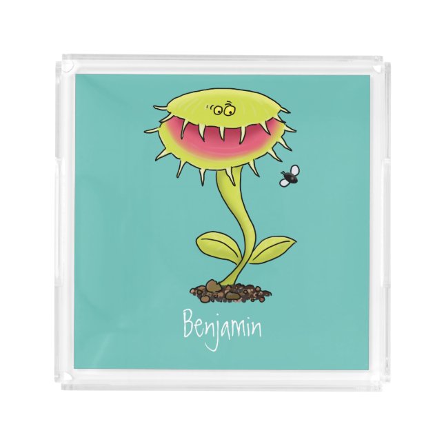 Funny carnivorous Venus fly trap plant cartoon Acrylic Tray (Front)