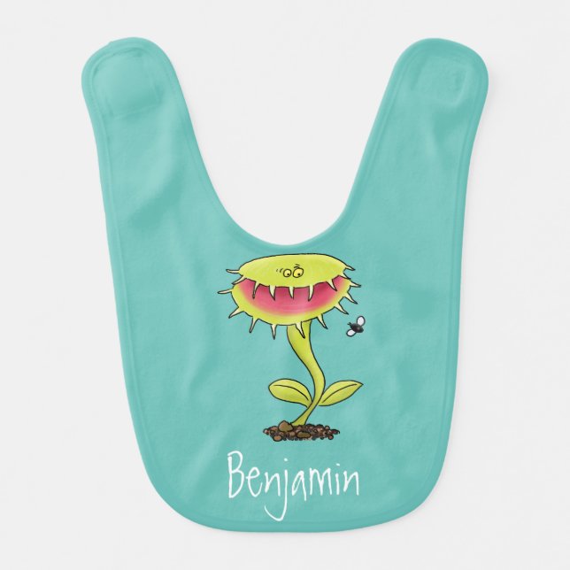 Funny carnivorous Venus fly trap plant cartoon Baby Bib (Front)