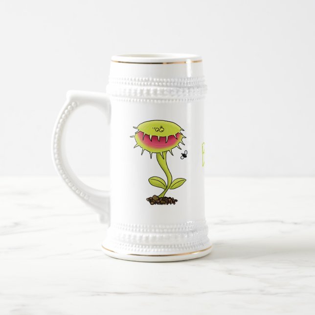 Funny carnivorous Venus fly trap plant cartoon Beer Stein (Left)
