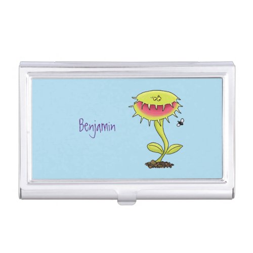 Funny carnivorous Venus fly trap plant cartoon Business Card Case